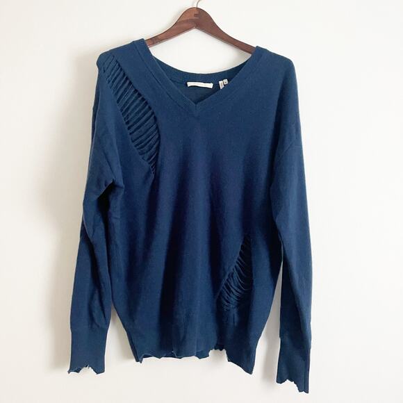 HELMUT LANG Oversized Distressed Wool Sweater Blue XS - Picture 4 of 11